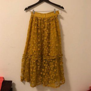 Yellow Floral Long Skirt